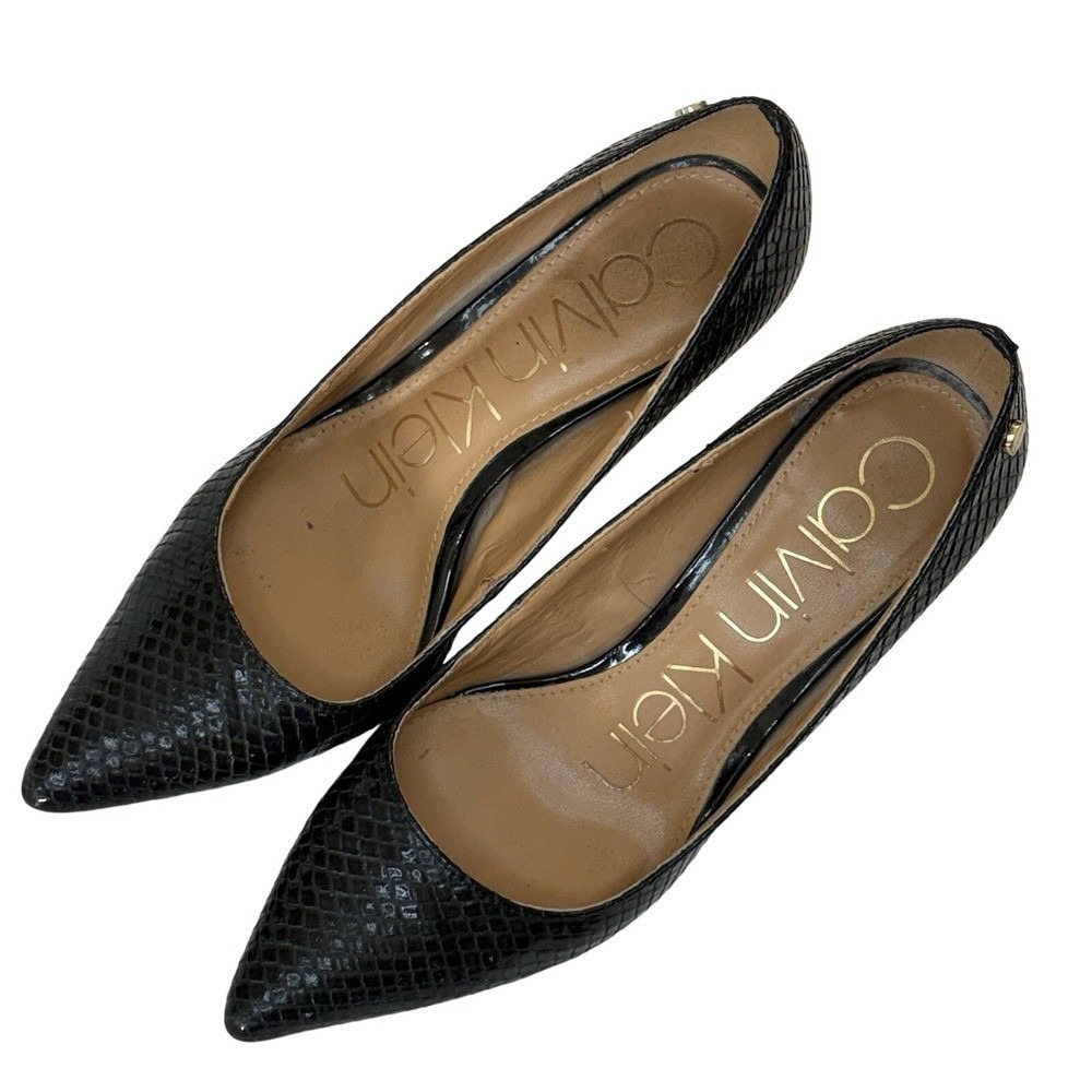 Calvin‎ Klein Gayle Black Python Snakeskin Pointed Toe Pumps Stiletto Size8.5
